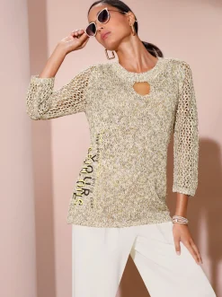 Pullover| 3/4 Arm-Pullover gelb-beige-meliert