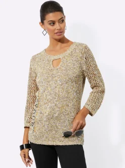 Pullover| 3/4 Arm-Pullover gelb-beige-meliert