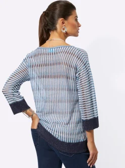 Pullover| 3/4 Arm-Pullover im Oversize-Stil hellblau-mittelblau-gemustert