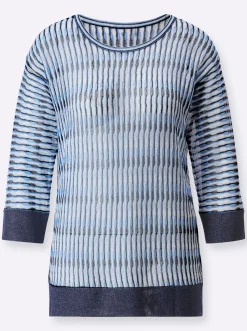 Pullover| 3/4 Arm-Pullover im Oversize-Stil hellblau-mittelblau-gemustert