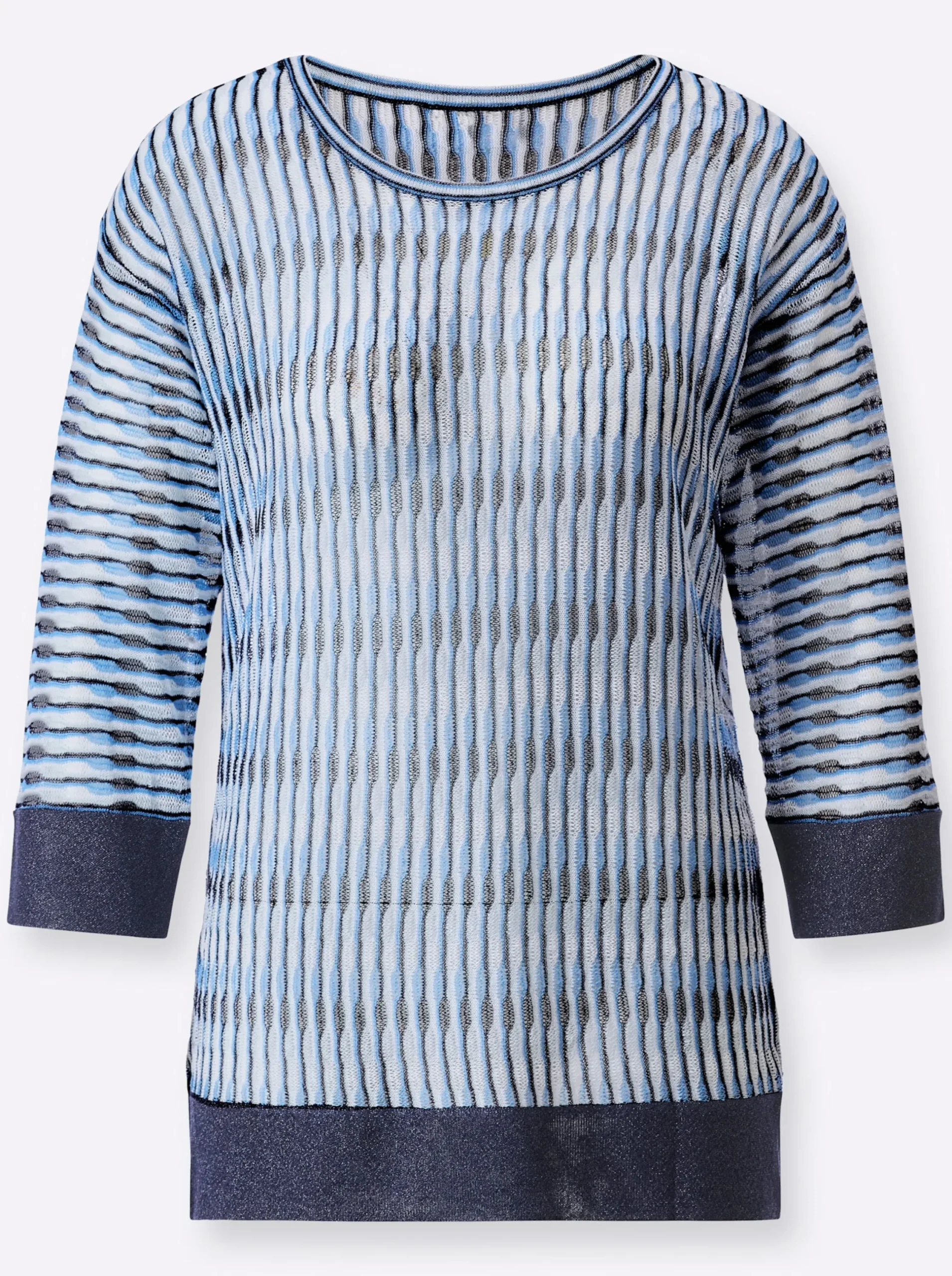 Pullover| 3/4 Arm-Pullover im Oversize-Stil hellblau-mittelblau-gemustert