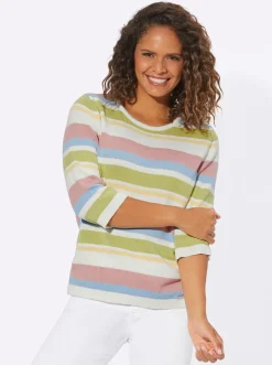 Pullover| 3/4 Arm-Pullover im Ringelmuster hortensie-ecru-geringelt