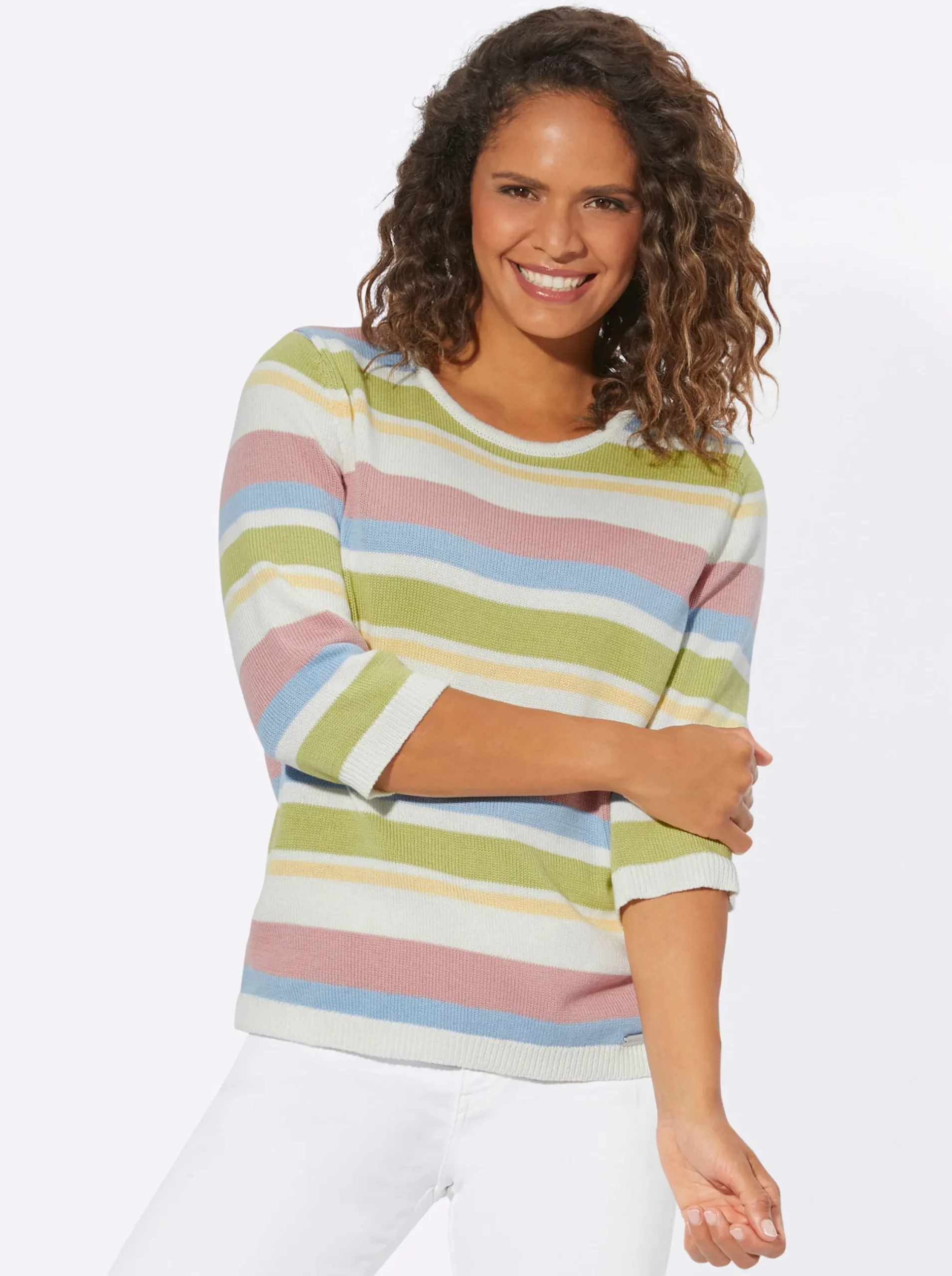 Pullover| 3/4 Arm-Pullover im Ringelmuster hortensie-ecru-geringelt