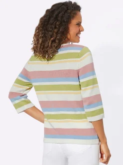 Pullover| 3/4 Arm-Pullover im Ringelmuster hortensie-ecru-geringelt