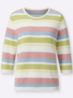 Pullover| 3/4 Arm-Pullover im Ringelmuster hortensie-ecru-geringelt