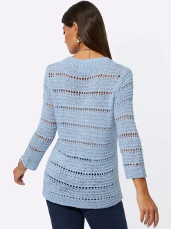 Pullover| 3/4 Arm-Pullover im Strickmuster-Mix hellblau-ecru-meliert