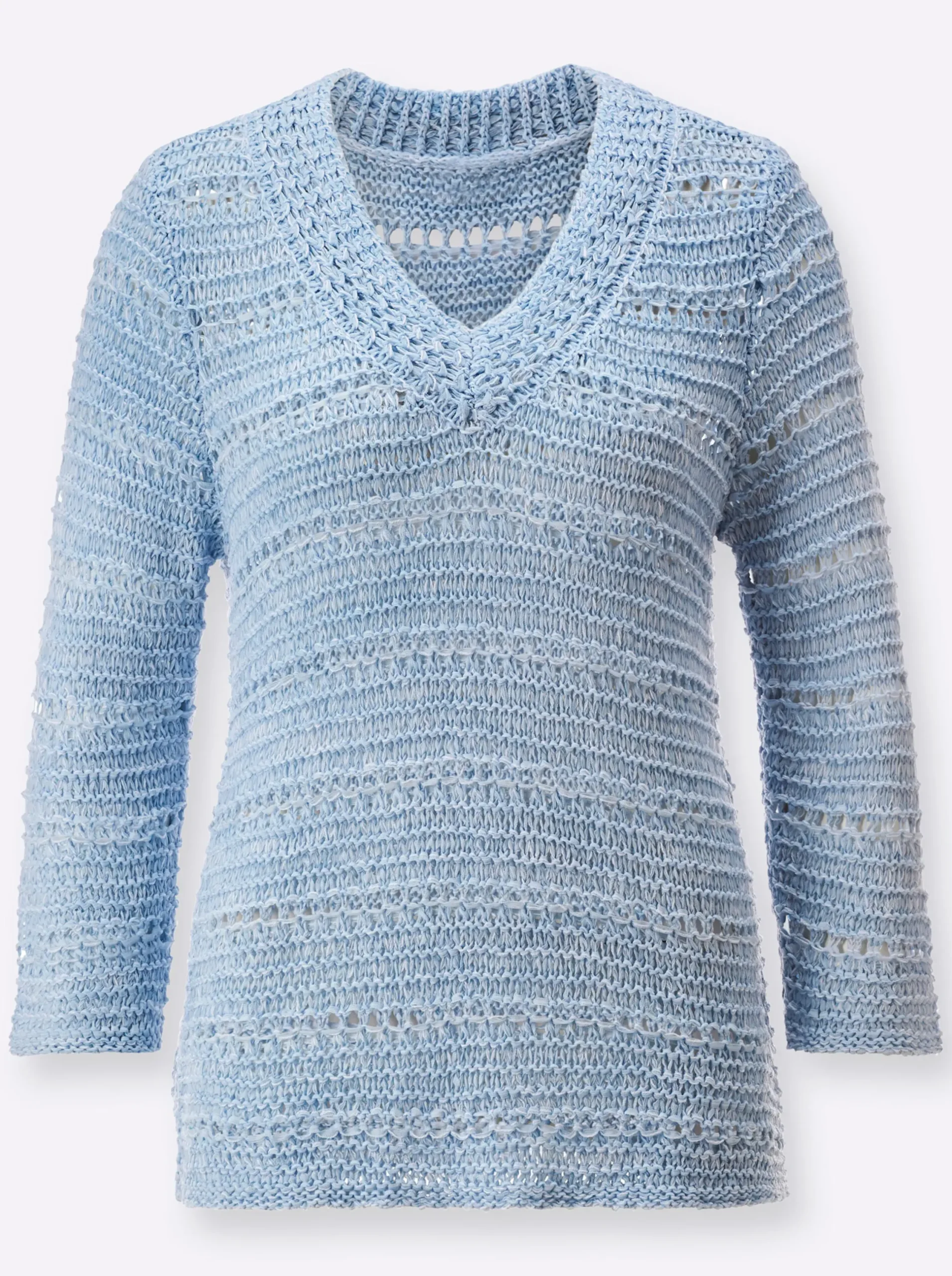 Pullover| 3/4 Arm-Pullover im Strickmuster-Mix hellblau-ecru-meliert