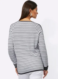 Pullover| 3/4 Arm-Pullover in 3D-Optik schwarz-weiß-geringelt