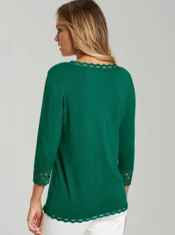 Pullover| 3/4 Arm-Pullover mit dezentem Glanz grün