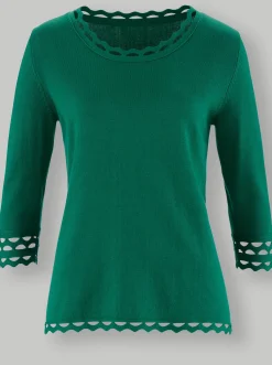Pullover| 3/4 Arm-Pullover mit dezentem Glanz grün
