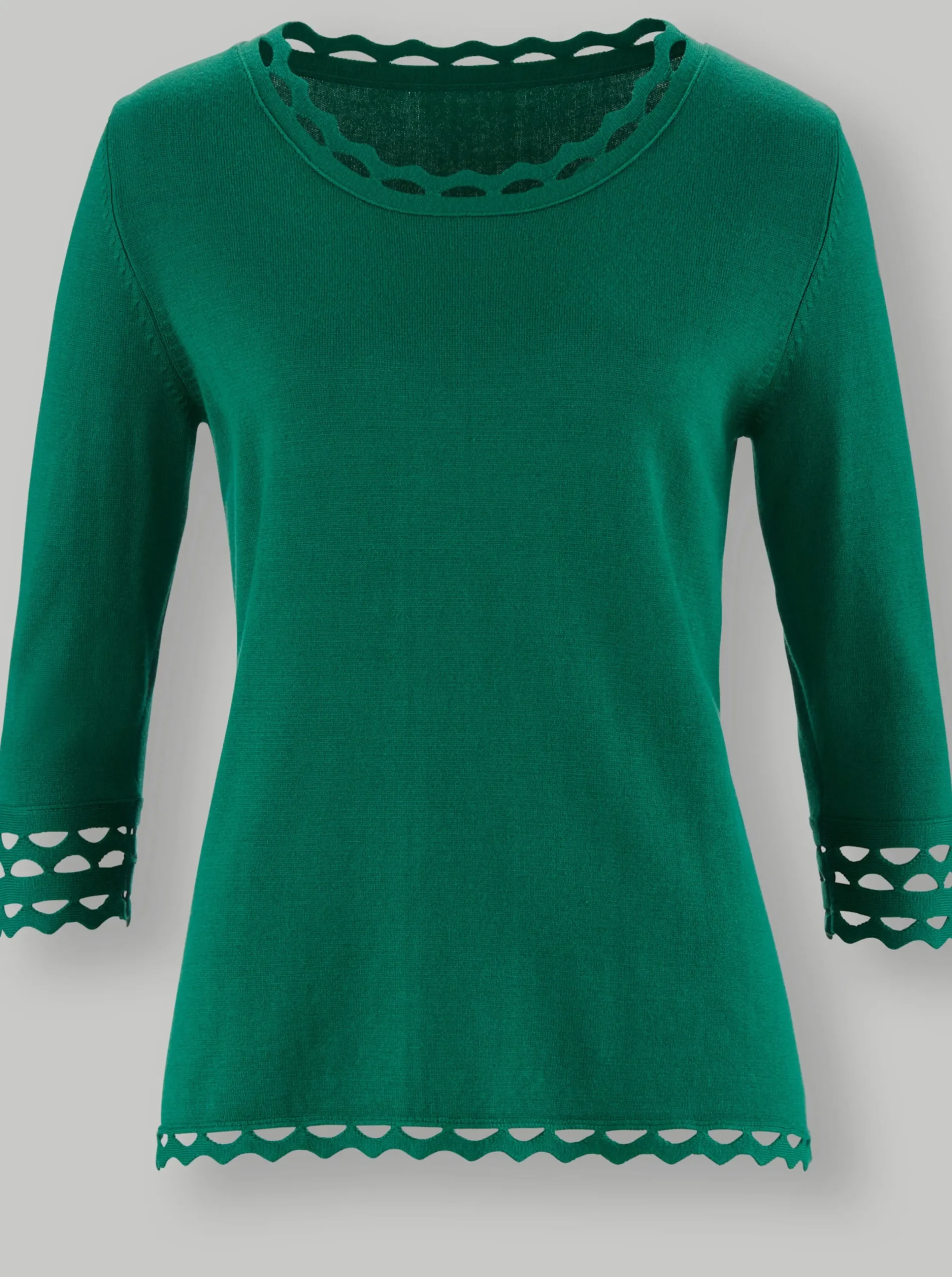 Pullover| 3/4 Arm-Pullover mit dezentem Glanz grün