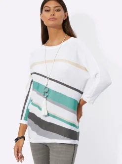 Pullover| 3/4 Arm-Pullover mit grafischem Intarsienmuster elfenbein-salbei-bedruckt