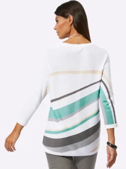 Pullover| 3/4 Arm-Pullover mit grafischem Intarsienmuster elfenbein-salbei-bedruckt