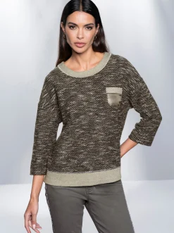 Pullover|heine 3/4 Arm-Pullover mit Kontrast-Blenden khaki-meliert