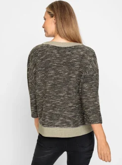 Pullover|heine 3/4 Arm-Pullover mit Kontrast-Blenden khaki-meliert