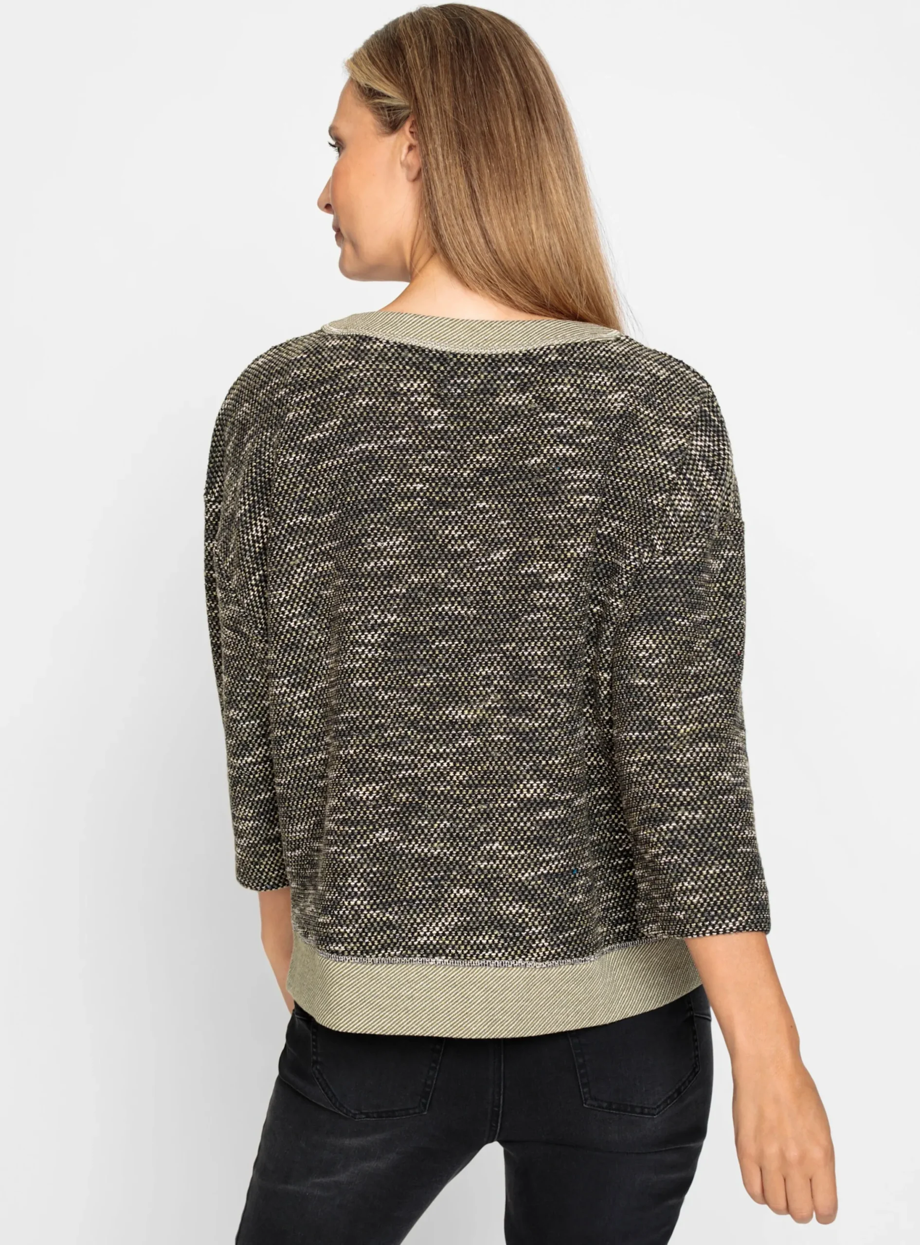 Pullover|heine 3/4 Arm-Pullover mit Kontrast-Blenden khaki-meliert