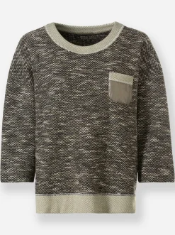 Pullover|heine 3/4 Arm-Pullover mit Kontrast-Blenden khaki-meliert