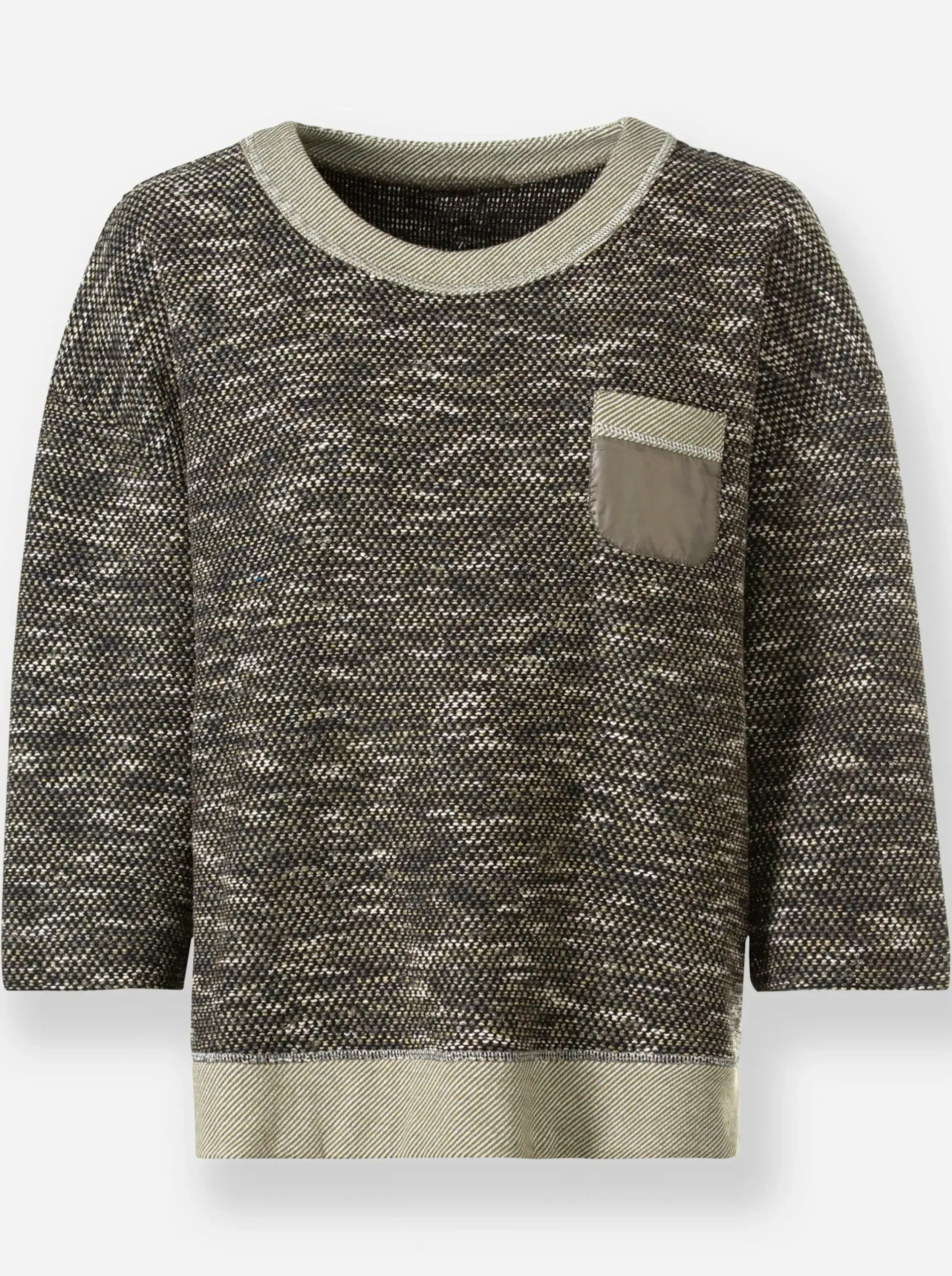 Pullover|heine 3/4 Arm-Pullover mit Kontrast-Blenden khaki-meliert