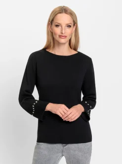 Pullover|heine 3/4 Arm-Pullover mit Steinchenverzierung schwarz