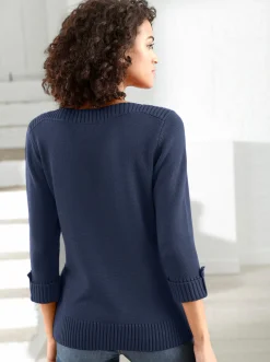 Pullover| 3/4 Arm-Pullover mit Zierriegel am Ärmel marine