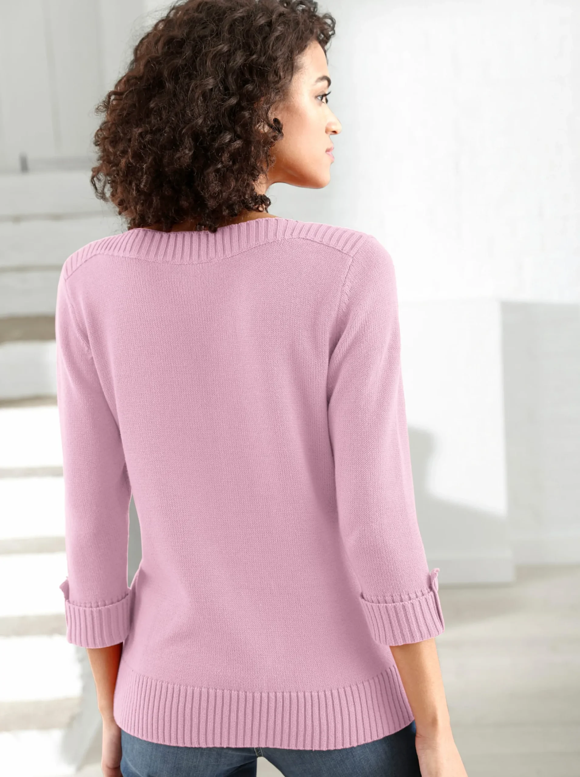 Pullover| 3/4 Arm-Pullover mit Zierriegel am Ärmel altrosé