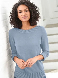 Pullover| 3/4 Arm-Pullover mit Zierriegel am Ärmel eisblau