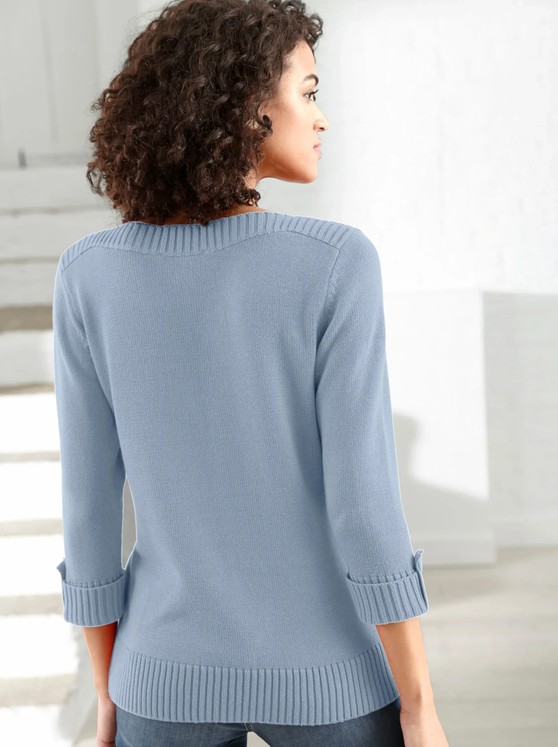 Pullover| 3/4 Arm-Pullover mit Zierriegel am Ärmel eisblau