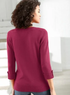 Pullover| 3/4 Arm-Pullover mit Zierriegel am Ärmel fuchsia