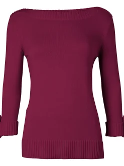 Pullover| 3/4 Arm-Pullover mit Zierriegel am Ärmel fuchsia