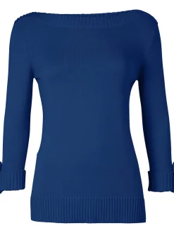 Pullover| 3/4 Arm-Pullover mit Zierriegel am Ärmel royalblau