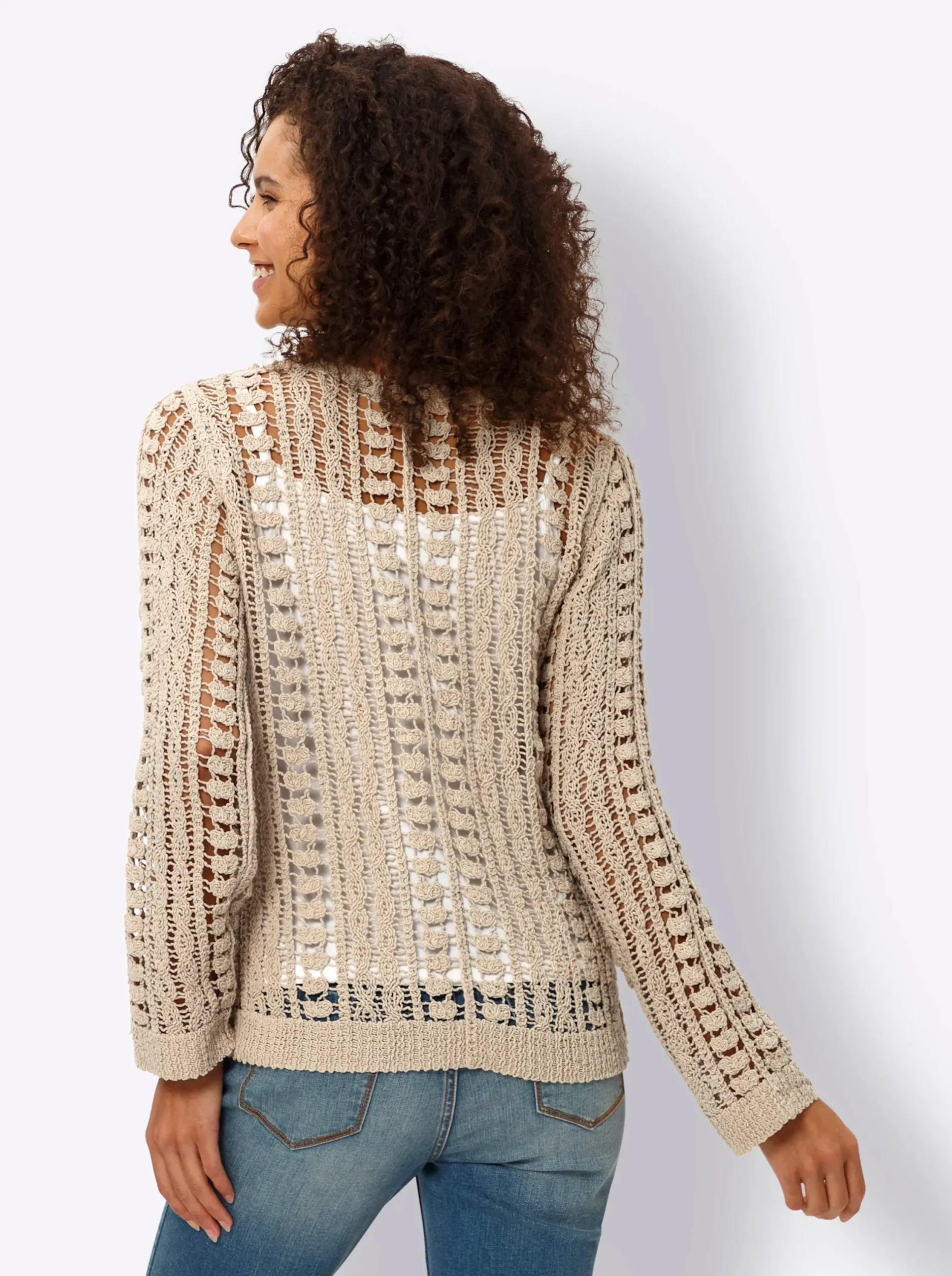 Pullover|heine Ajourpullover aus reiner Baumwolle beige