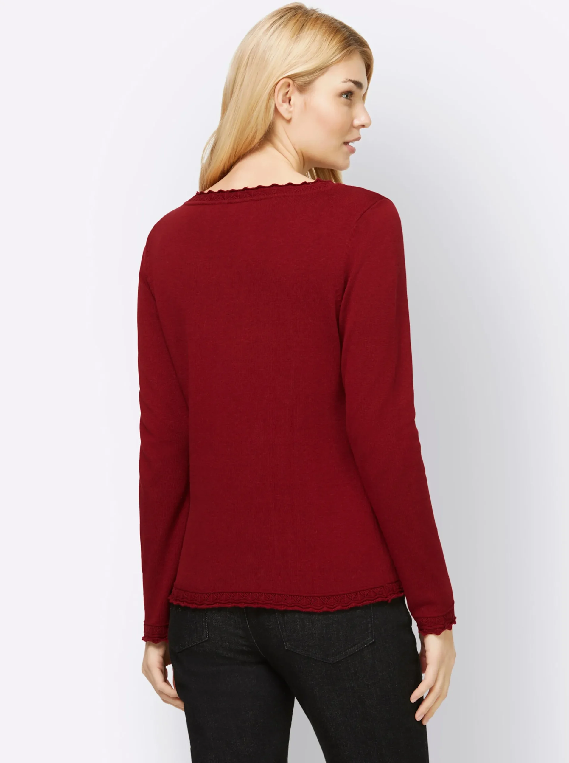 Basics|heine Ajourpullover im Viskose-Baumwoll-Mix dunkelrot