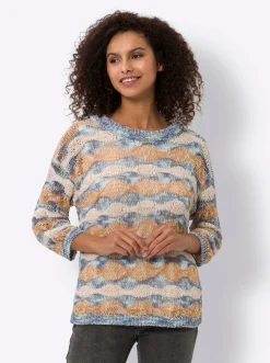 Pullover|heine Ajourpullover mit Bändchengarn ecru-himmelblau-gemustert