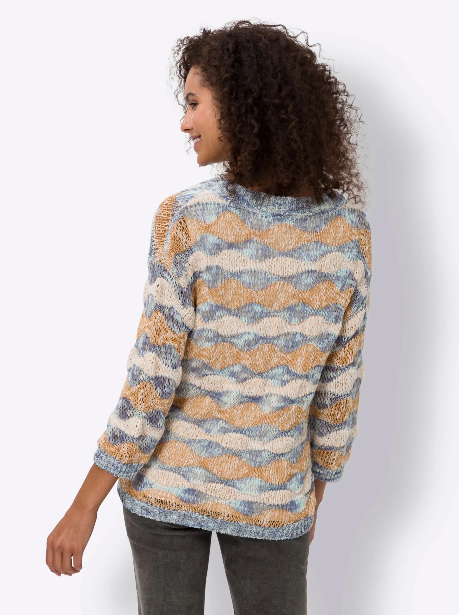 Pullover|heine Ajourpullover mit Bändchengarn ecru-himmelblau-gemustert