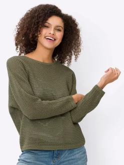 Pullover|heine Ajourpullover mit Fledermaus-Ärmeln khaki