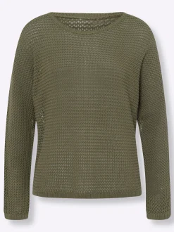 Pullover|heine Ajourpullover mit Fledermaus-Ärmeln khaki