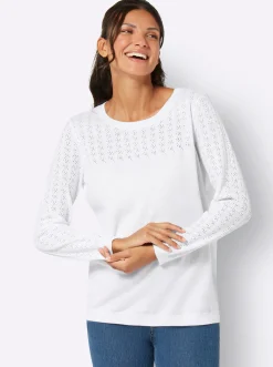 Pullover| Ajourpullover mit gerippten Abschlüssen weiß