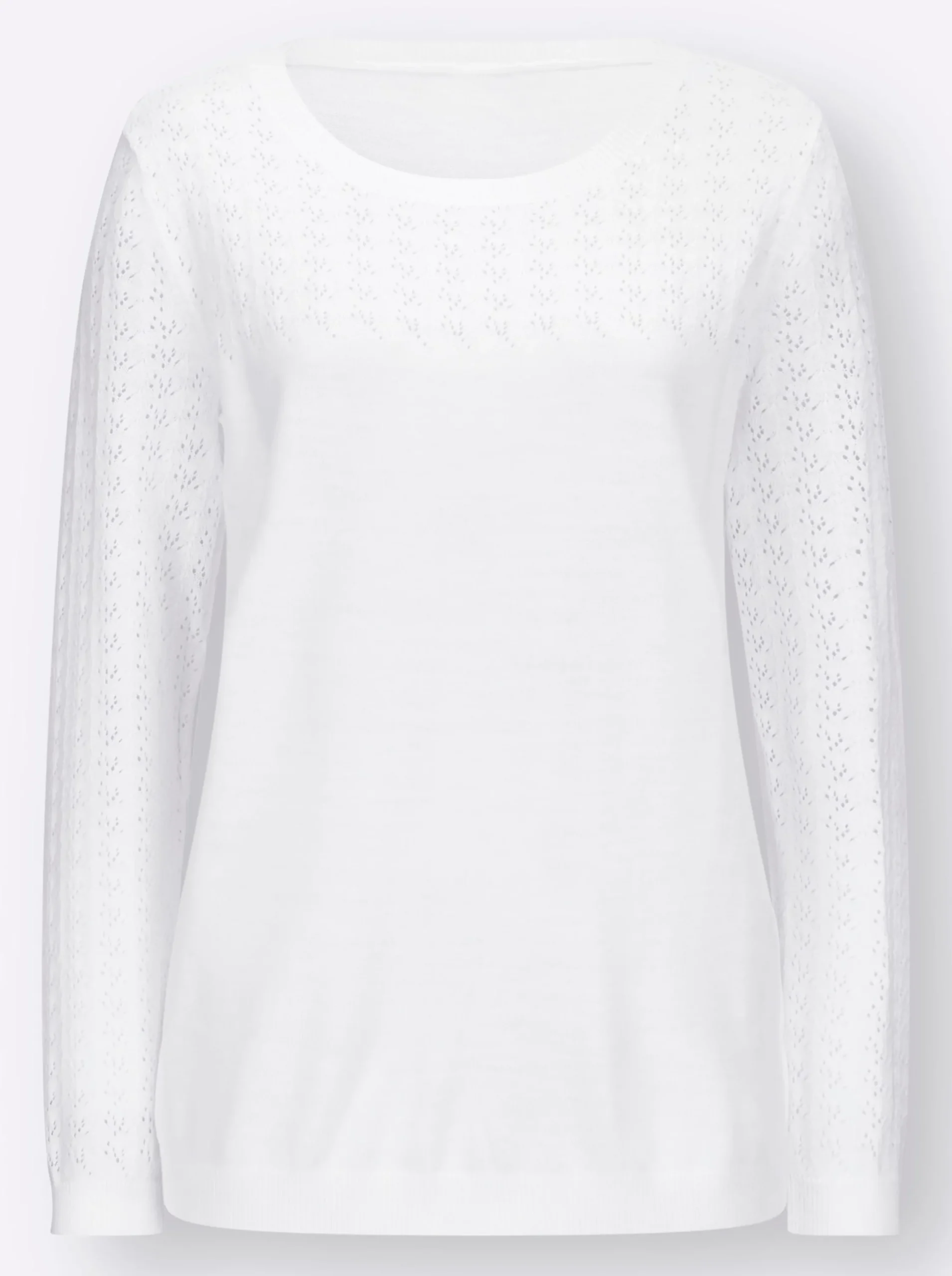 Pullover| Ajourpullover mit gerippten Abschlüssen weiß