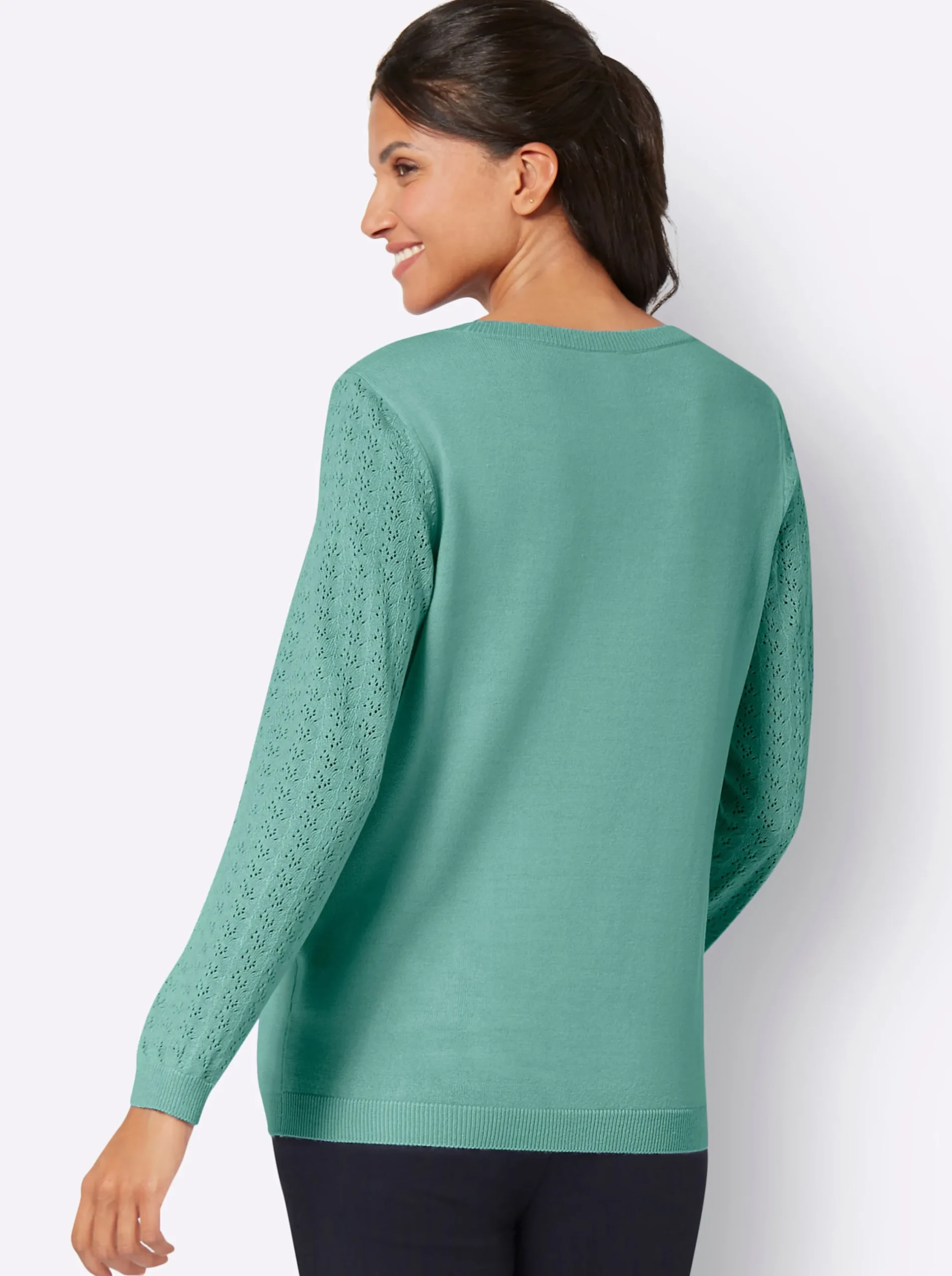 Pullover| Ajourpullover mit gerippten Abschlüssen salbei