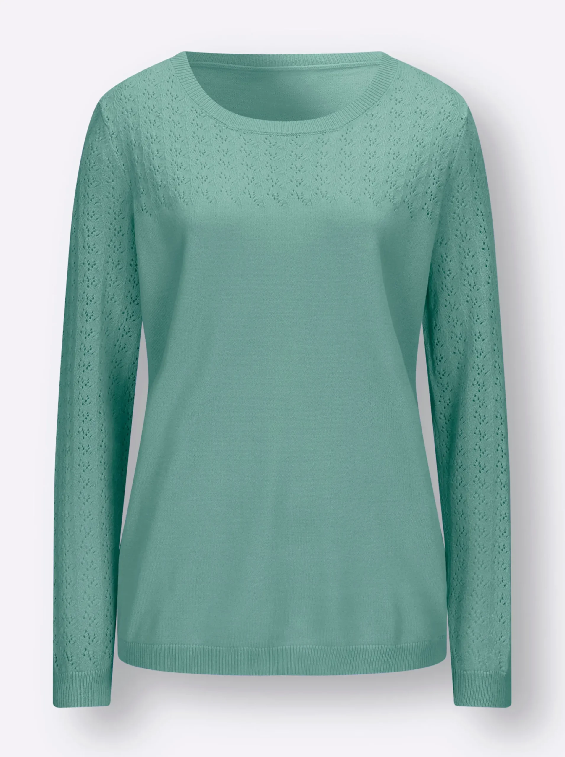 Pullover| Ajourpullover mit gerippten Abschlüssen salbei