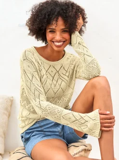 Pullover|heine Ajourpullover mit Glanzgarn sand