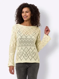 Pullover|heine Ajourpullover mit Glanzgarn sand