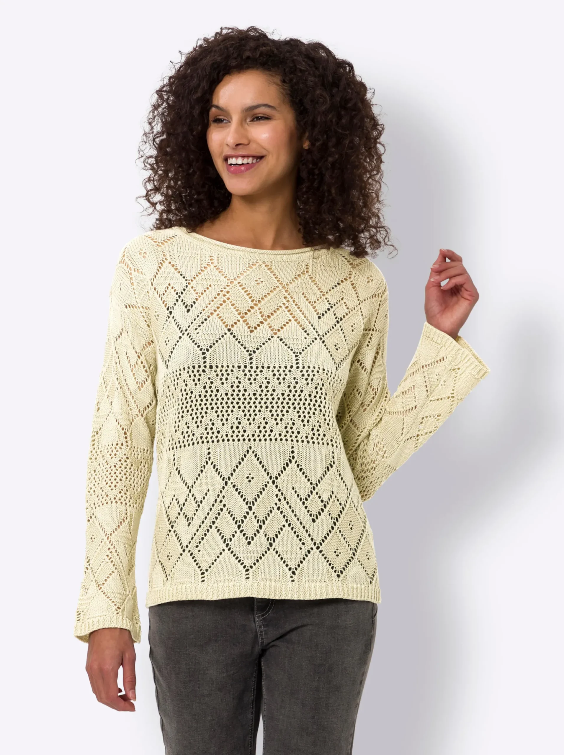 Pullover|heine Ajourpullover mit Glanzgarn sand