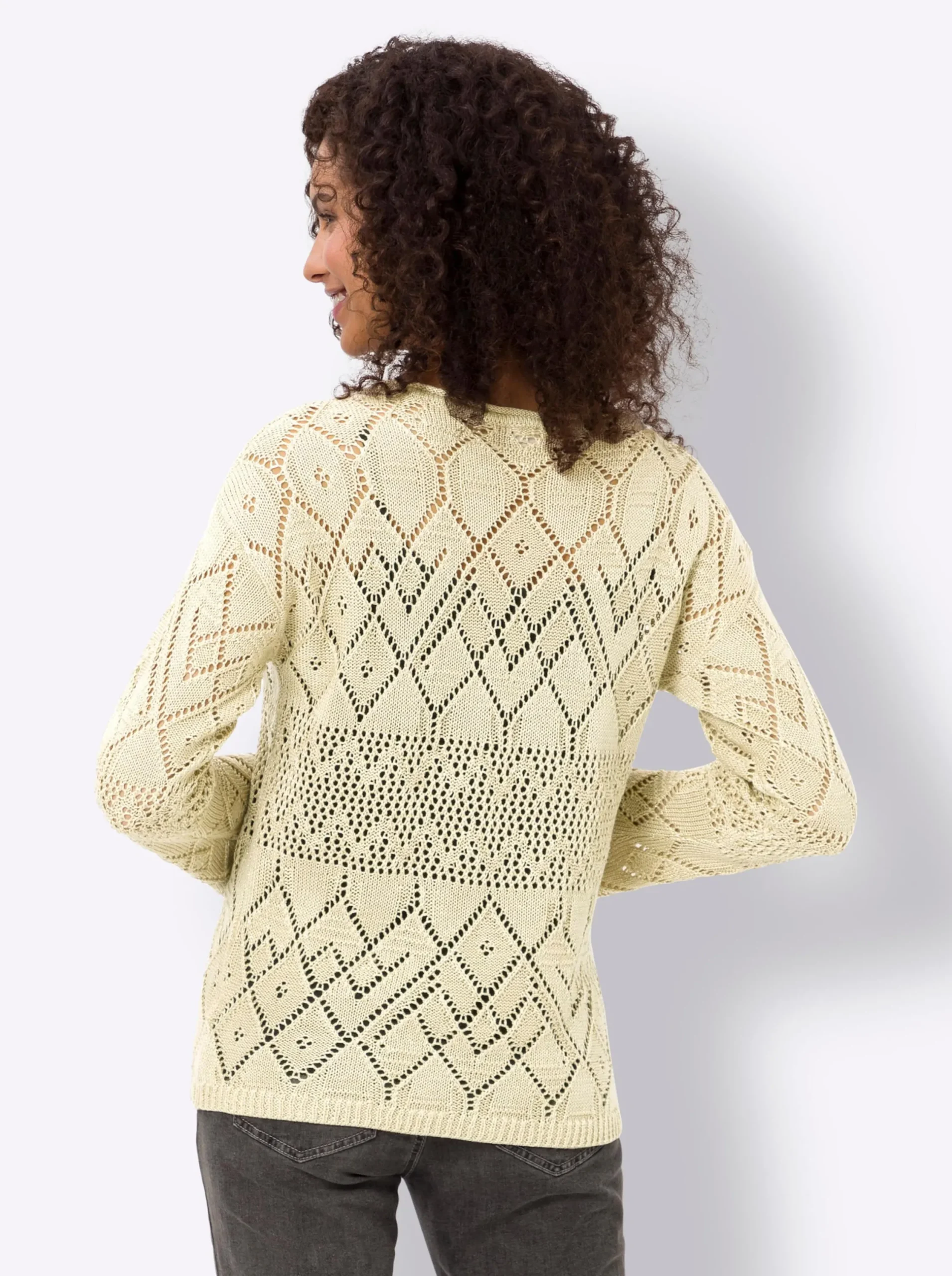 Pullover|heine Ajourpullover mit Glanzgarn sand