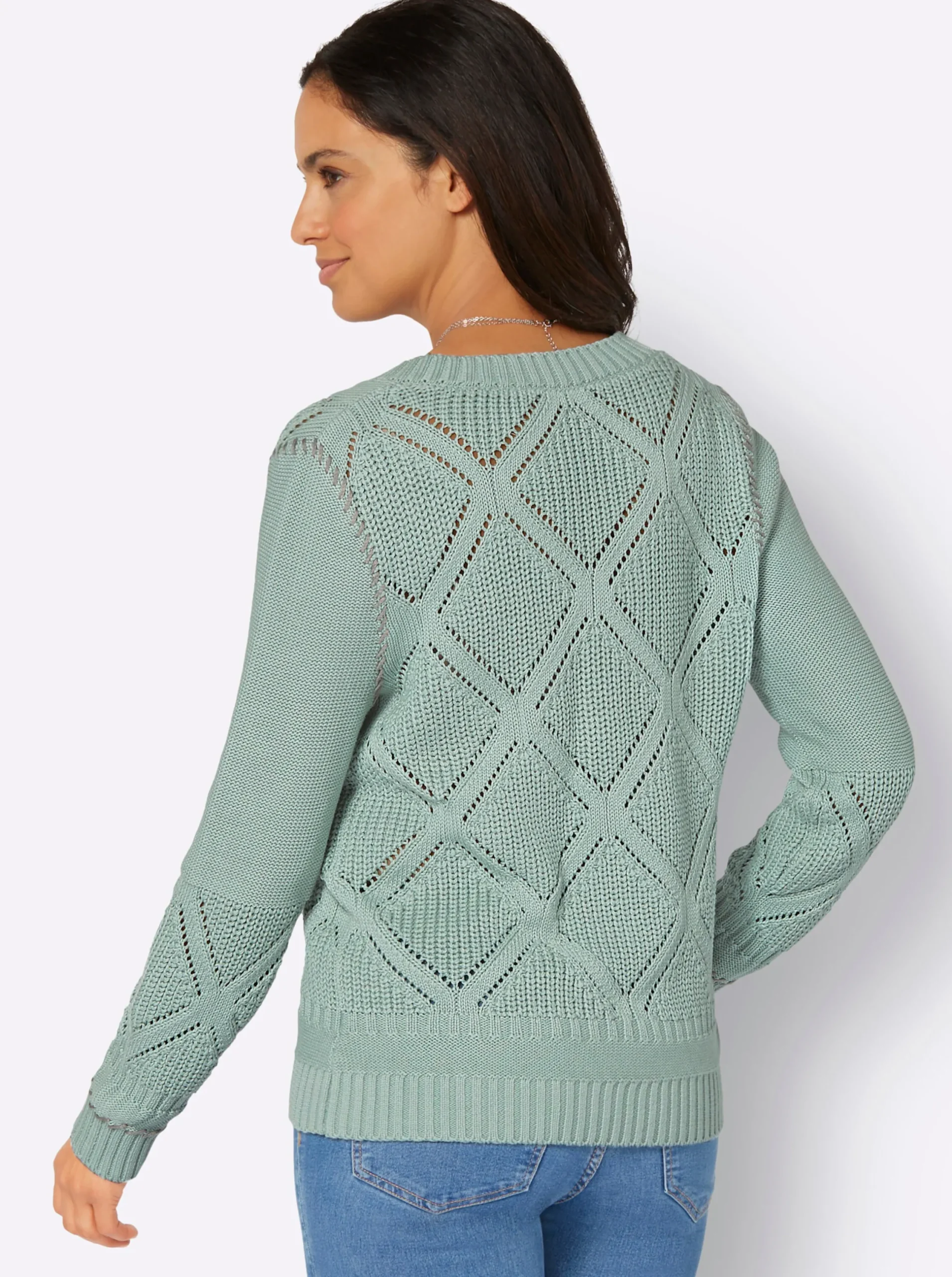 Pullover| Ajourpullover mit Kontrast-Ziernähten kalkmint