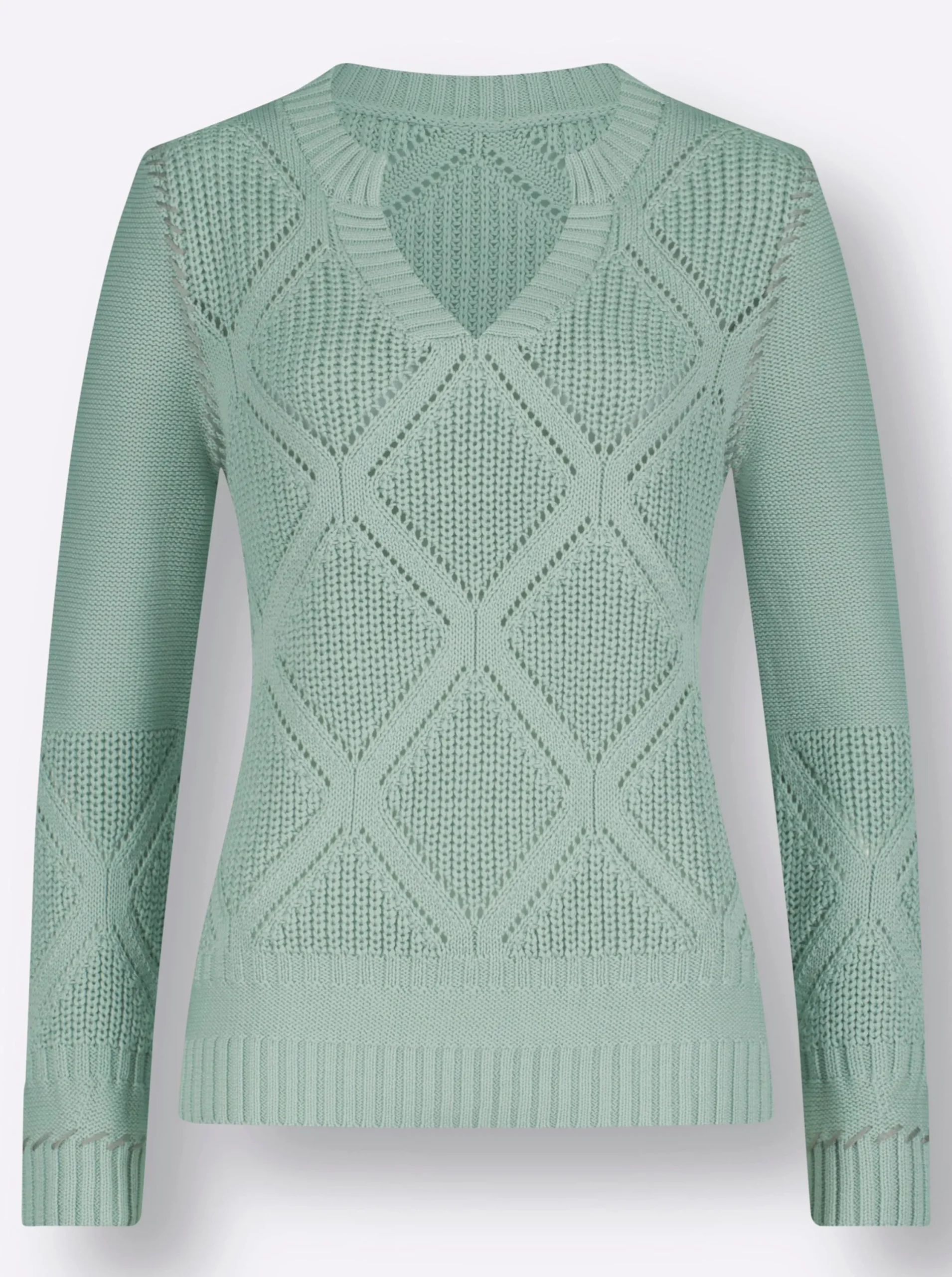 Pullover| Ajourpullover mit Kontrast-Ziernähten kalkmint