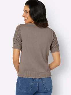 Pullover| Ajourpullover mit kurzen Ärmeln taupe