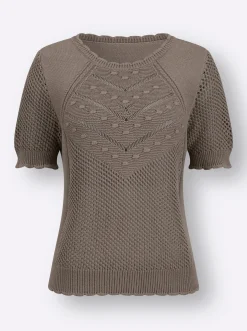 Pullover| Ajourpullover mit kurzen Ärmeln taupe