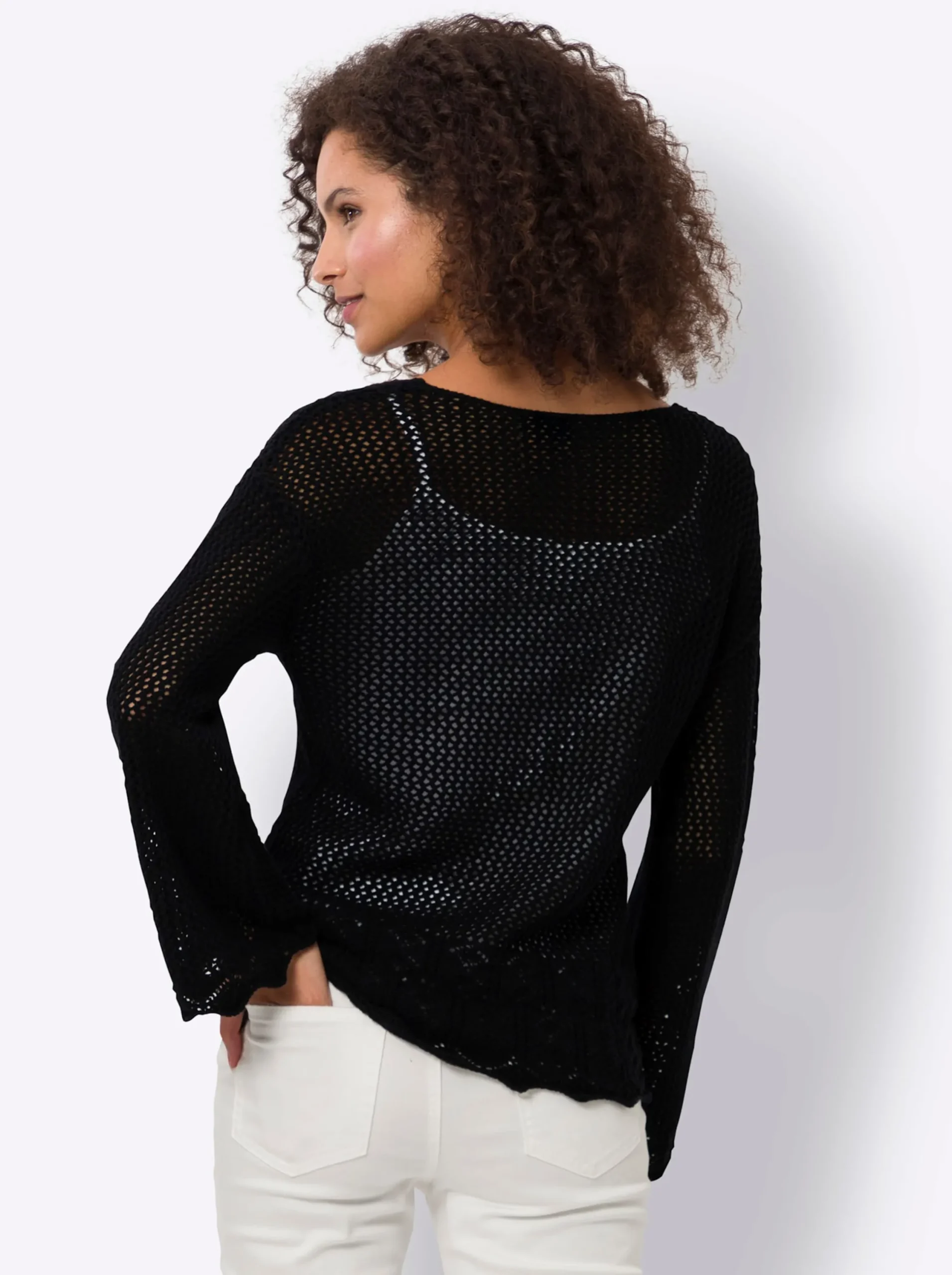 Pullover|heine Ajourpullover mit leicht ausgestelltem Ärmel schwarz