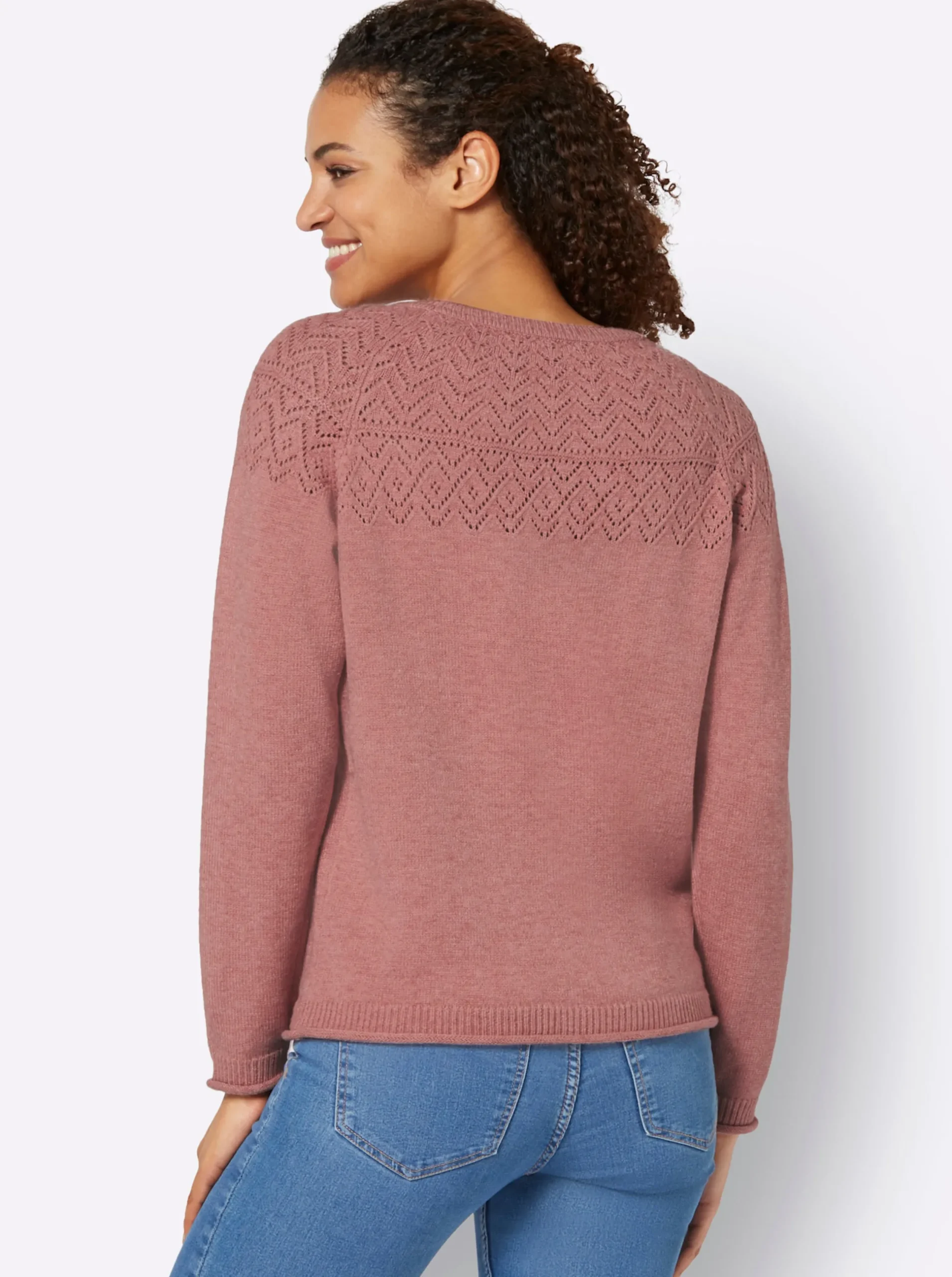 Pullover| Ajourpullover mit Raglan-Ärmeln rosenholz-meliert